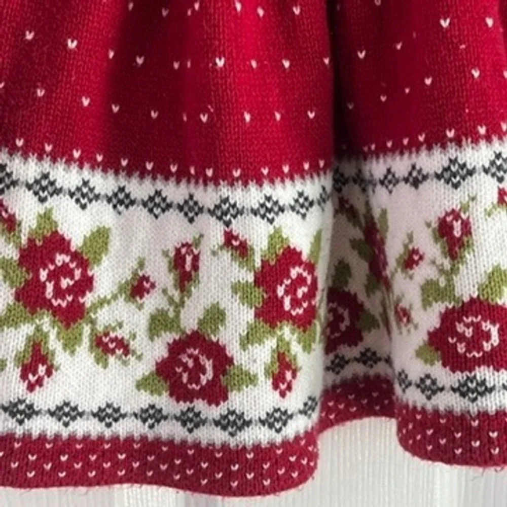Max Studio Kids Sweater Dress Baby Girl 12M Floral Fair Isle Red Holiday Winter